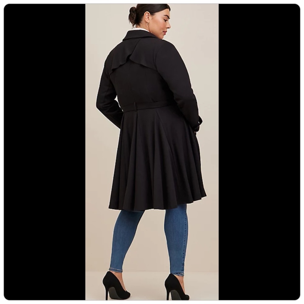 SALE!! BNWT! TORRID BLACK BRUSHED PONTE TRENCH COAT! MULTIPLE SIZES 12-30! - Picture 3 of 9